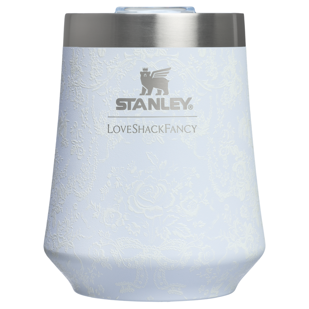 Vacuum Insulated Wine Stanley 1913 x LoveShackFancy Holiday Reserve Wine Tumbler D204X - Elegant Stemless Vacuum Insulated Wine Tumbler - Baby Bow Pink Peppermint