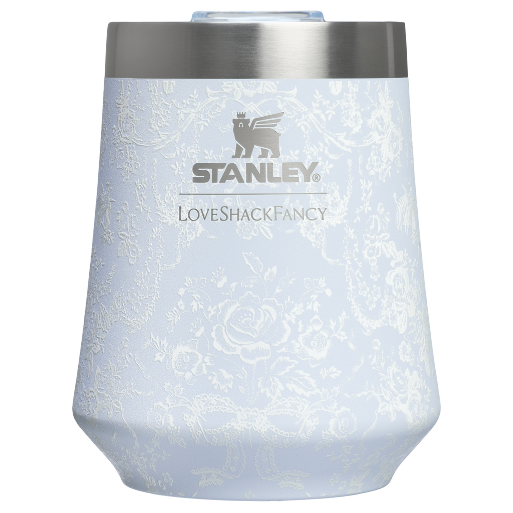 Vacuum Insulated Wine Stanley 1913 x LoveShackFancy Holiday Reserve Wine Tumbler D204X - Elegant Stemless Vacuum Insulated Wine Tumbler - Toscana Toile Alpine Blue
