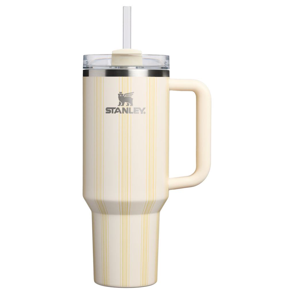 Splash-Resistant FlowState The Quencher H2.0 Flowstate Tumbler D342C - FlowState 3-Position Lid Insulated Travel Mug - Cream Picnic Stripe
