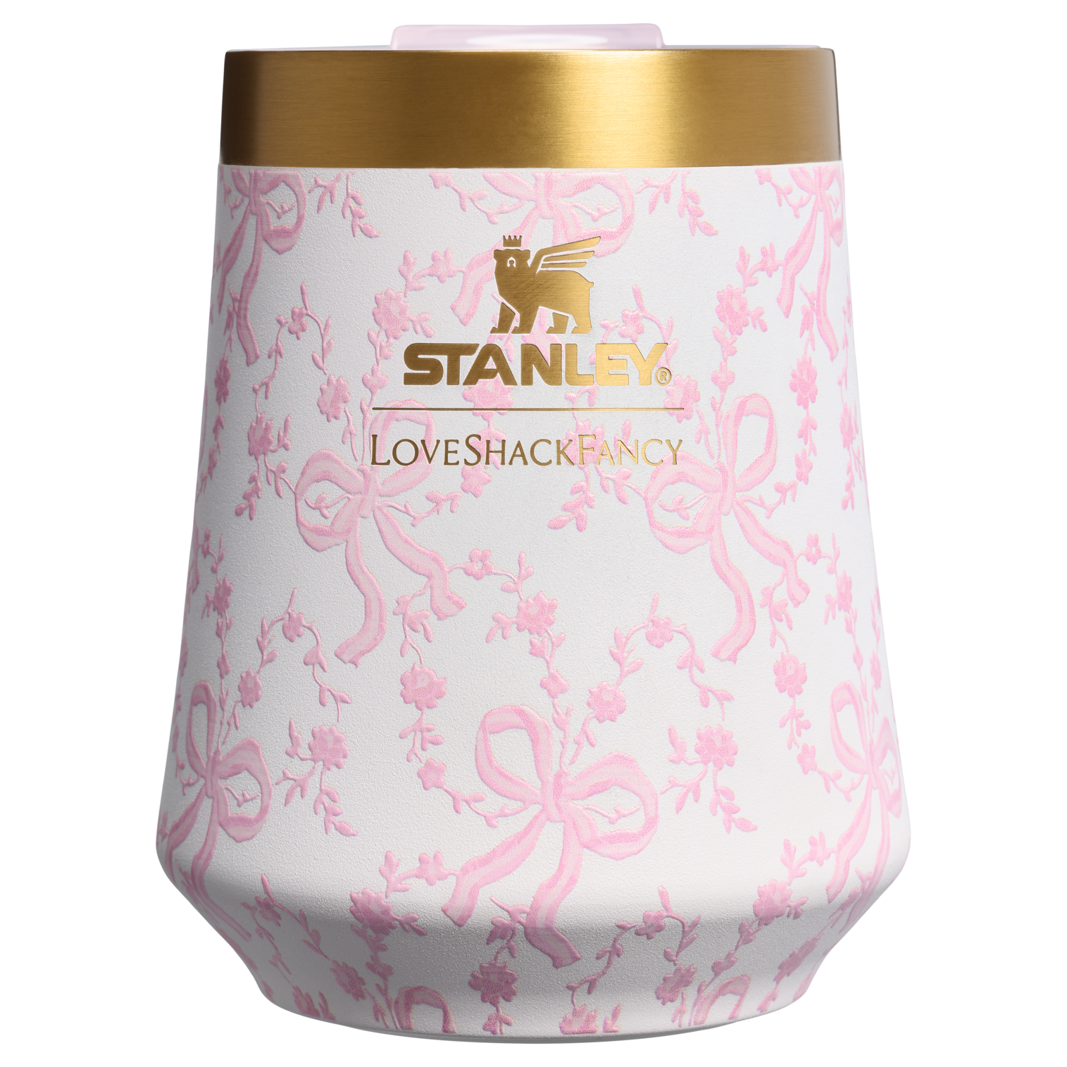 Vacuum Insulated Wine Stanley 1913 x LoveShackFancy Holiday Reserve Wine Tumbler D204X - Elegant Stemless Vacuum Insulated Wine Tumbler - Coquette Bow Chantilly