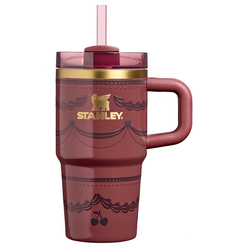 Splash-Resistant FlowState The Valentine’s Day Quencher H2.0  Flowstate Tumbler D234X - Double-Wall Vacuum Insulated Travel Tumbler with Straw - Red Velvet Cake